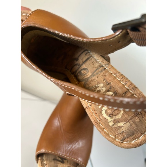 Sam Edelman Women’s Camilla Tan Wedge Leather Studded Slingback Sandals 8 - Picture 4 of 8